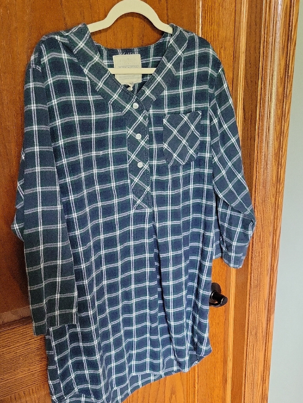 Taylor Navy and White Plaid Button-Front Casual Shirt